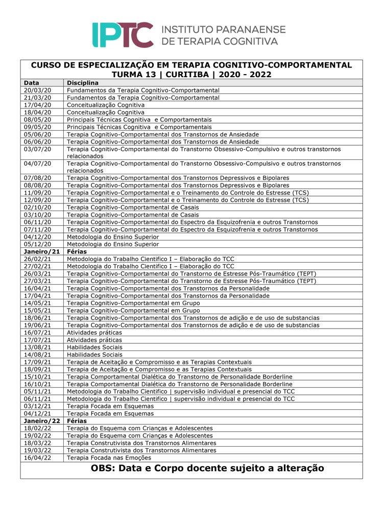 Cronograma TCC Turma 13 - IPTC